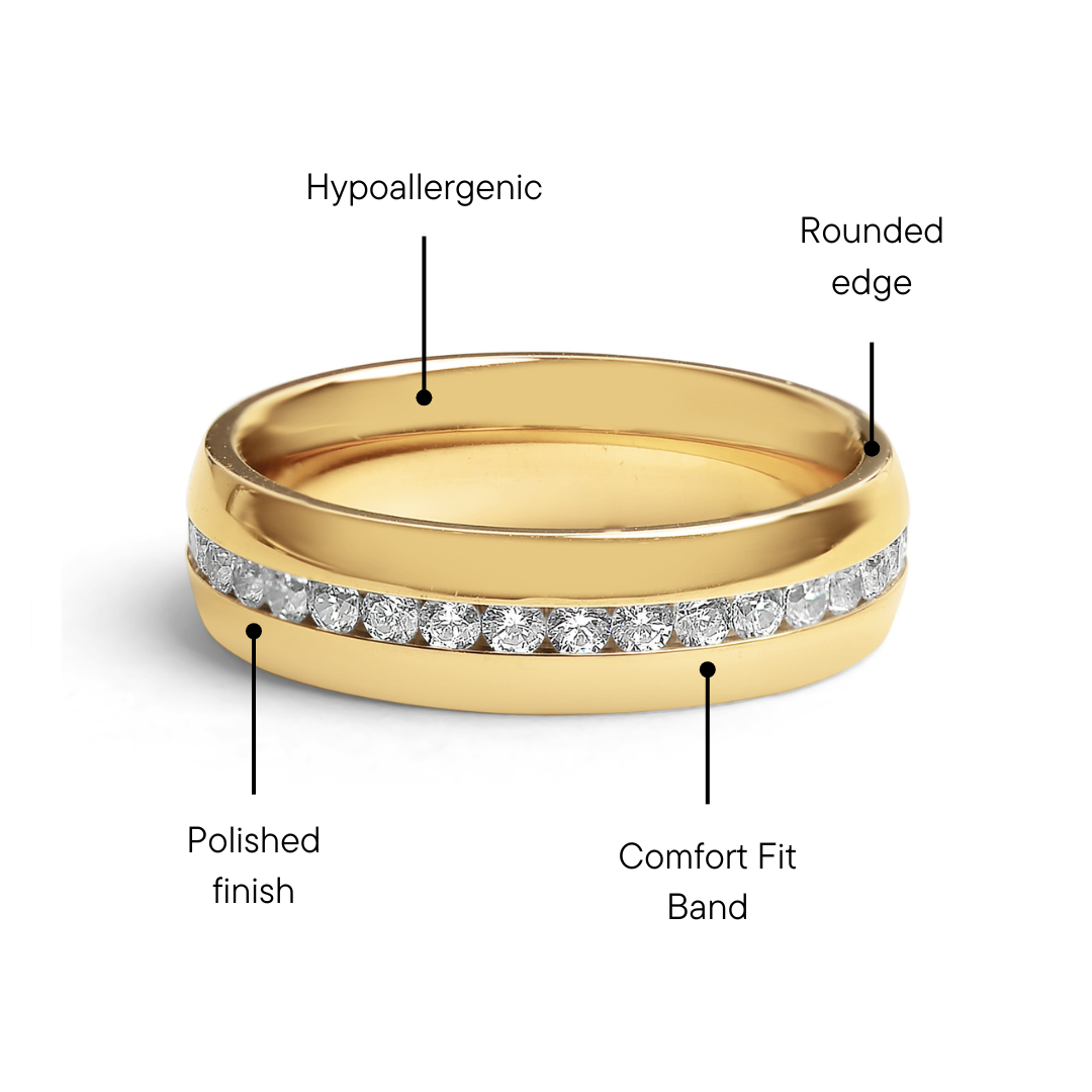 Highly Polished Gold Stainless Steel CZ Center Ring