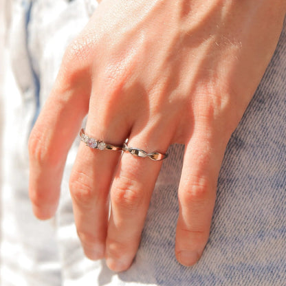 Stainless Steel Small CZ Accent Birthstone Ring
