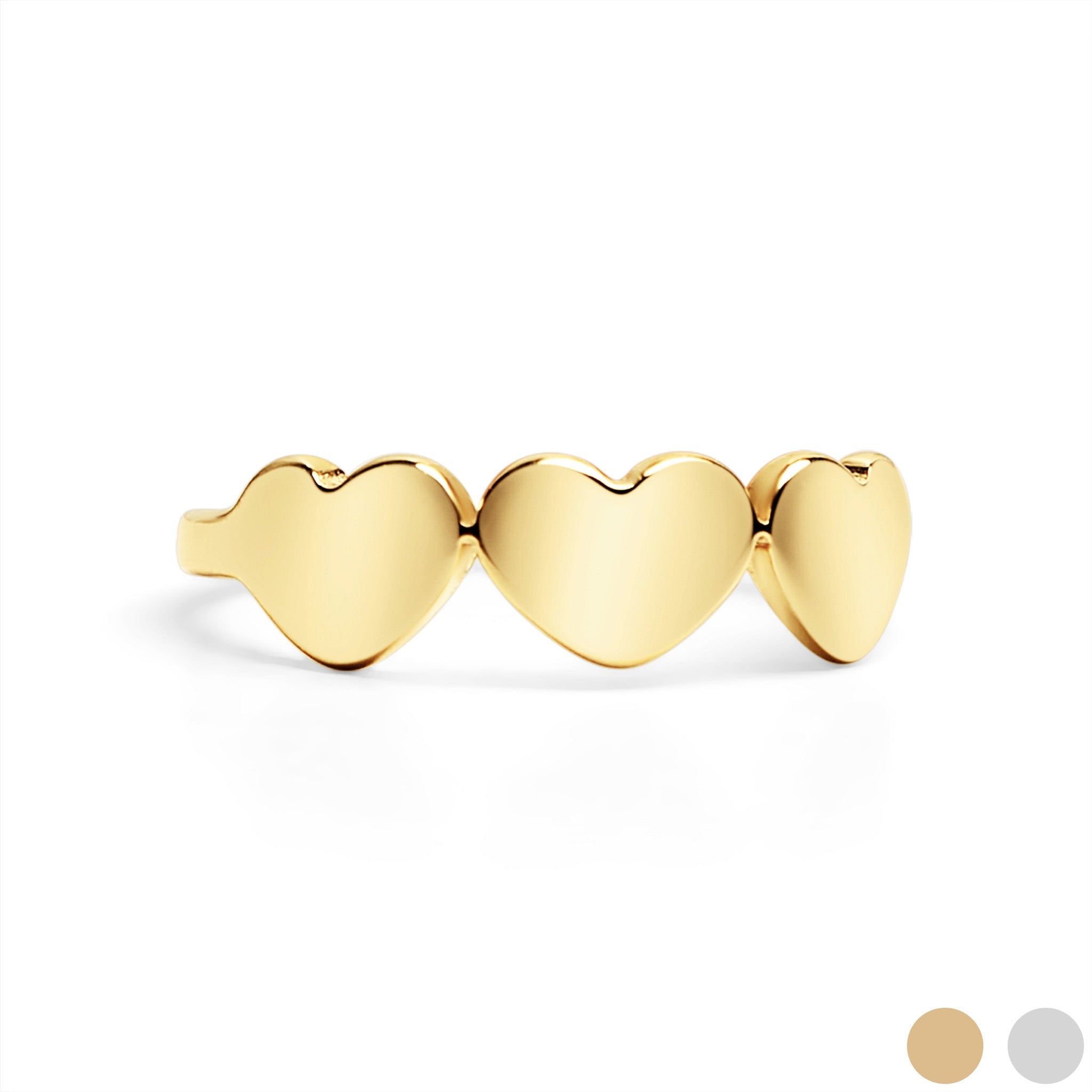 18K Gold PVD Stainless Steel Blank Engravable 3 Heart Ring