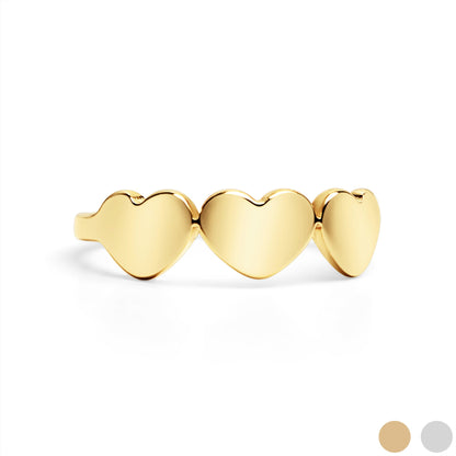 18K Gold PVD Stainless Steel Blank Engravable 3 Heart Ring