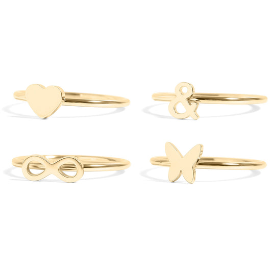 18K Gold PVD Stainless Steel Symbol Stacking Rings