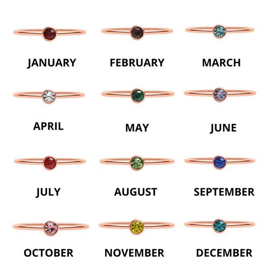 18k Rose Gold PVD Coated Stainless Steel Birthstone Stacking Ring