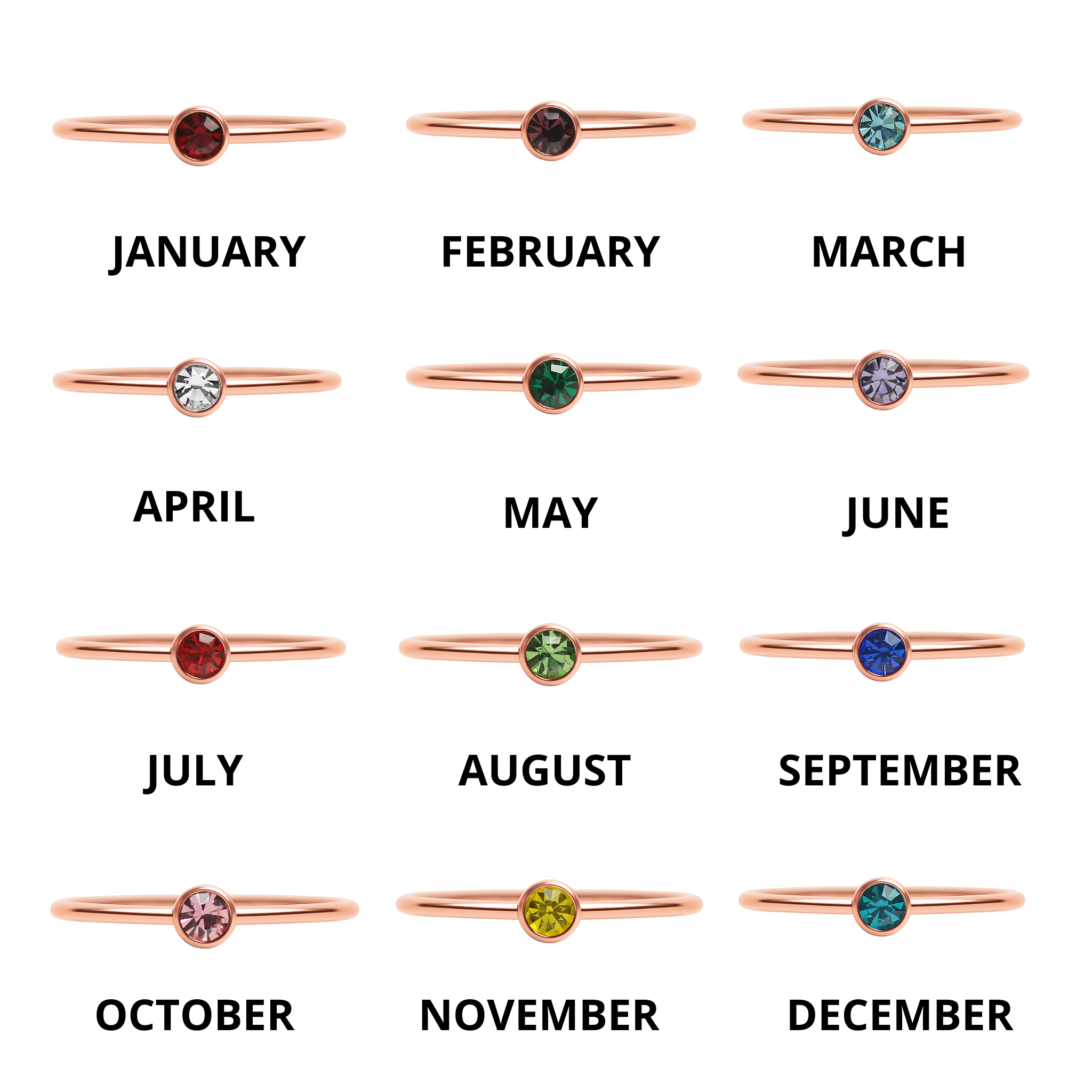 18K Rose Gold PVD Stainless Steel Birthstone Stacking Ring Size 3