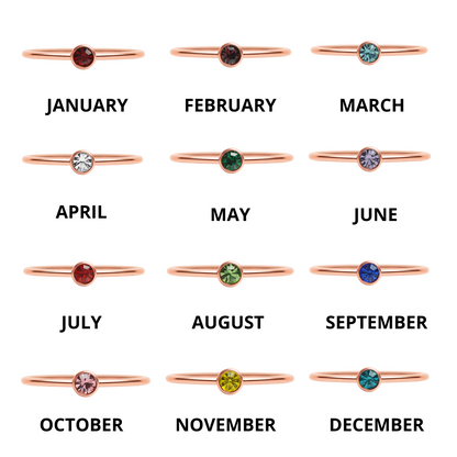 18K Rose Gold PVD Stainless Steel Birthstone Stacking Ring Size 3
