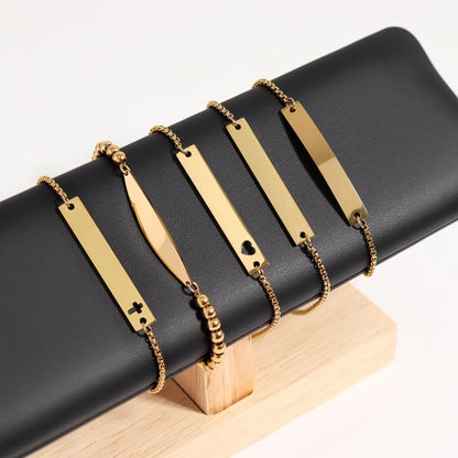 18K Gold PVD Stainless Steel Adjustable Curved Blank Bar Bracelet