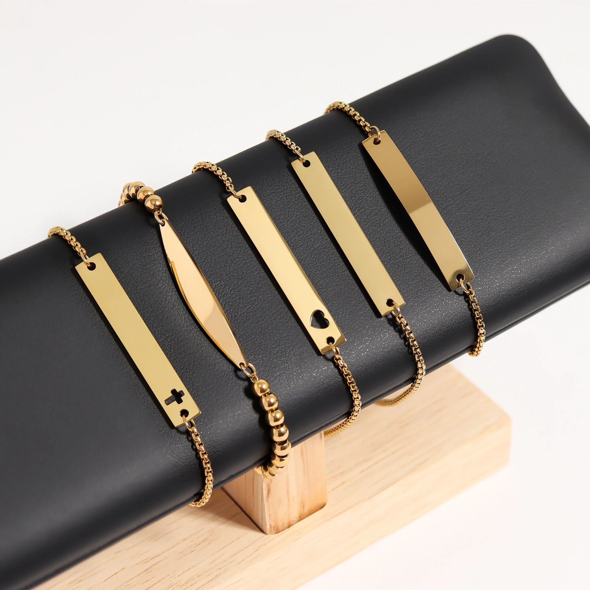 18K Gold PVD Stainless Steel Flat Adjustable Blank Bar Bracelet