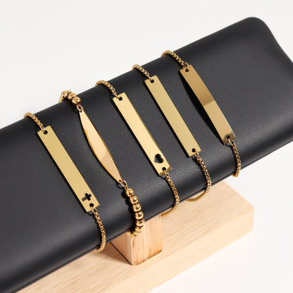 18K Gold PVD Stainless Steel Flat Adjustable Cross Cutout Blank Bar Bracelet