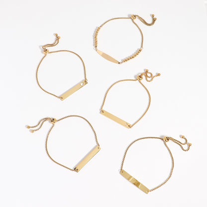 18K Gold PVD Stainless Steel Adjustable Beaded Curved Blank Bar Bracelet