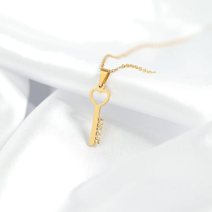 18K Gold PVD Stainless Steel Amour Key Pendant Necklace