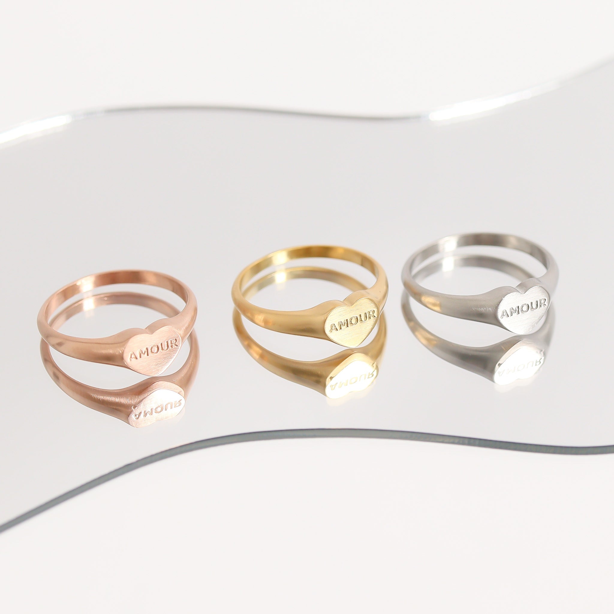 18K Gold PVD Stainless Steel Amour Heart Signet Ring