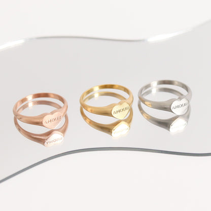 18K Gold PVD Stainless Steel Amour Heart Signet Ring