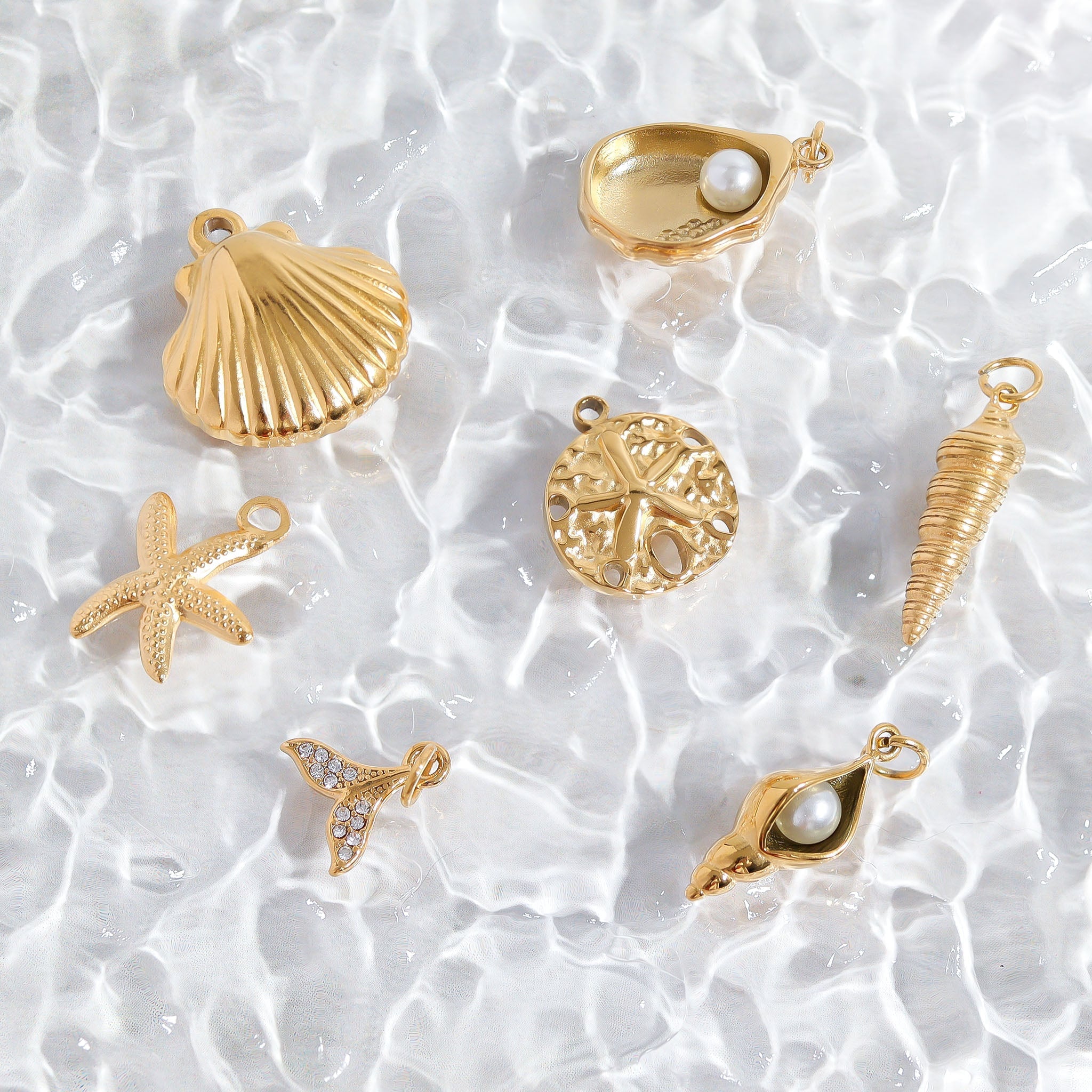 18K Gold PVD Stainless Steel 92 Piece Nautical Charm Bar Set
