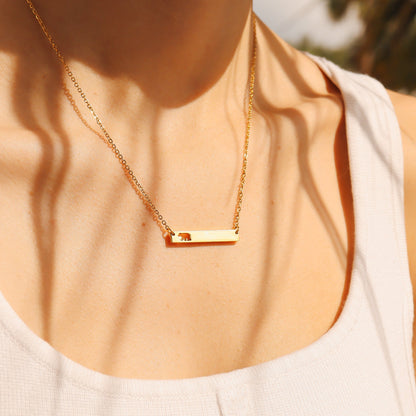 18K Gold PVD Stainless Steel Mama Bear Horizontal Bar Necklace