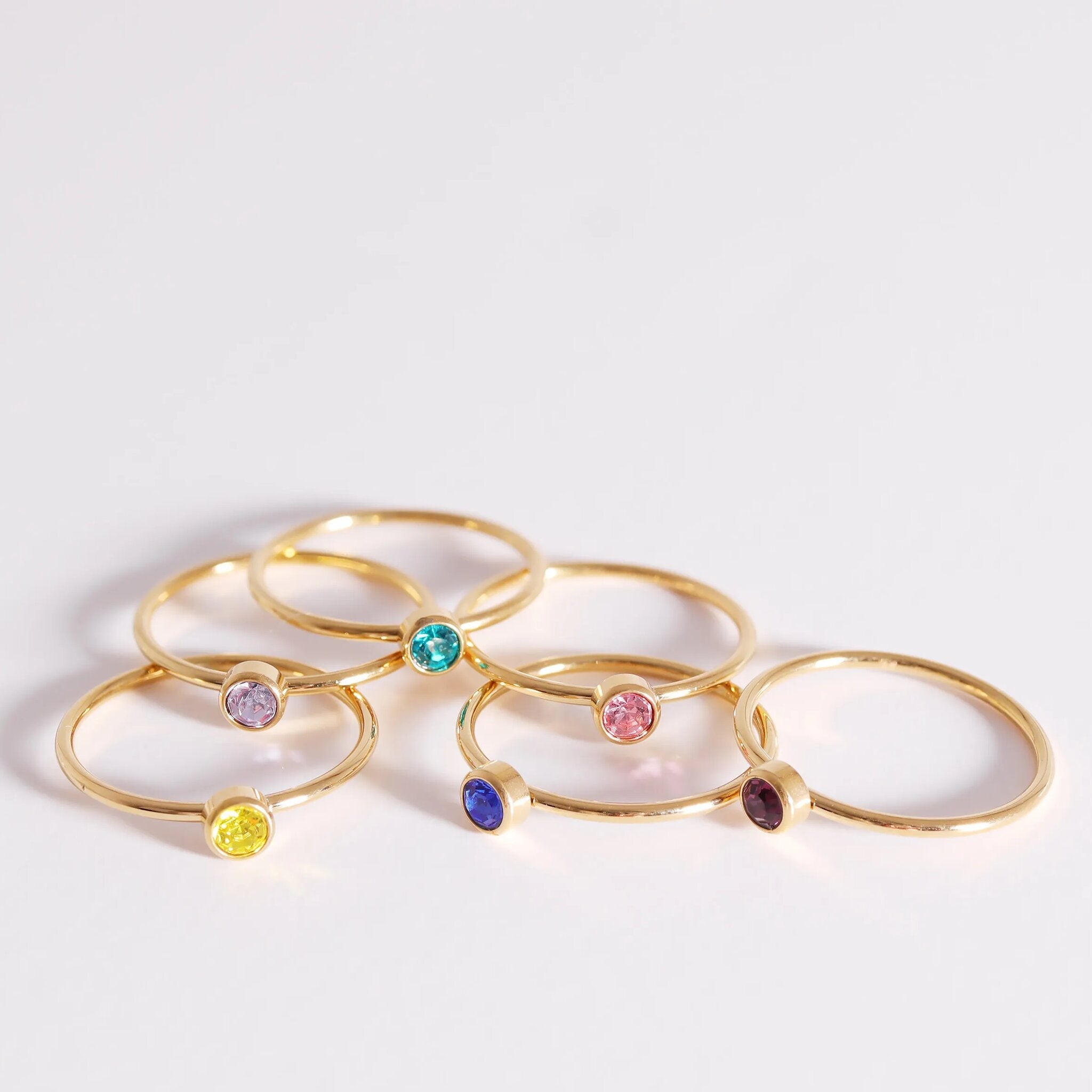 18K Gold PVD Stainless Steel Birthstone Stacking Ring