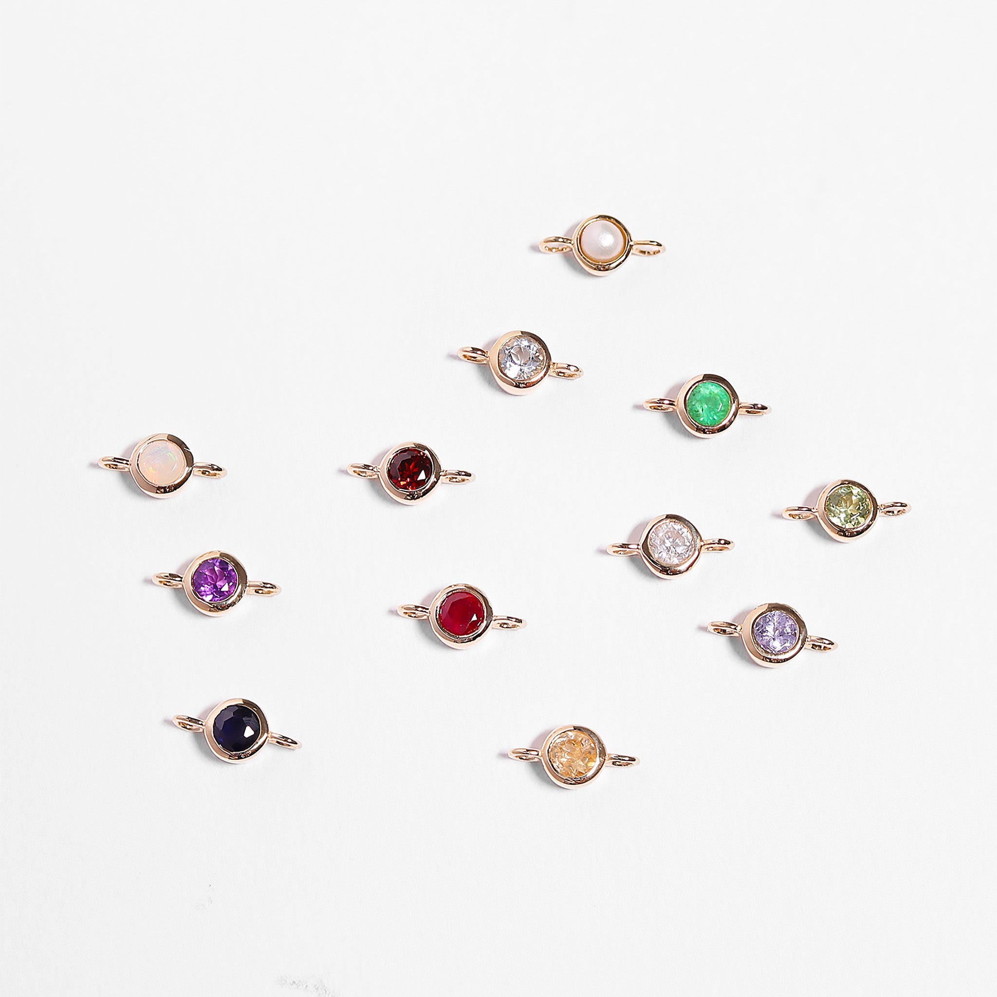 14K Solid Gold Birthstone Connector Charms for Permanent Jewelry