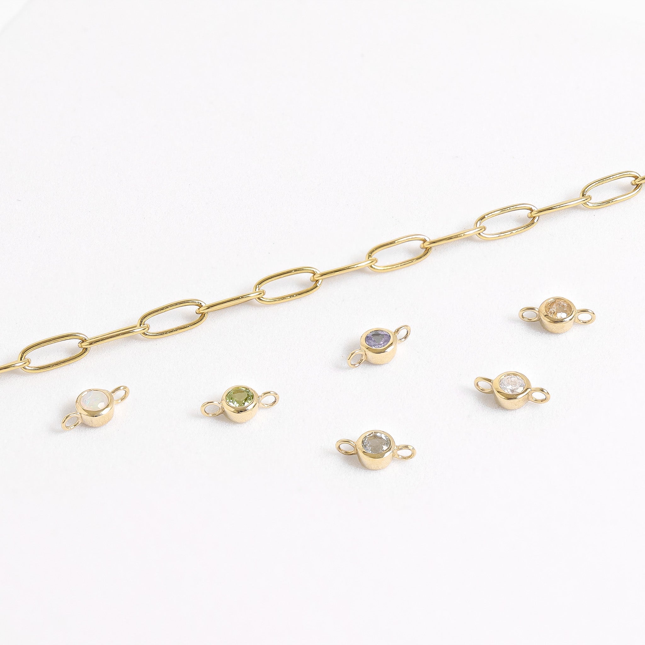 14K Solid Gold Birthstone Connector Charms for Permanent Jewelry