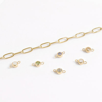14K Solid Gold Birthstone Connector Charms for Permanent Jewelry