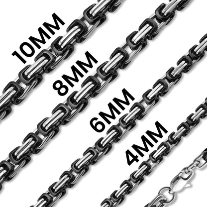 Stainless Steel And Black Byzantine Chain Necklace