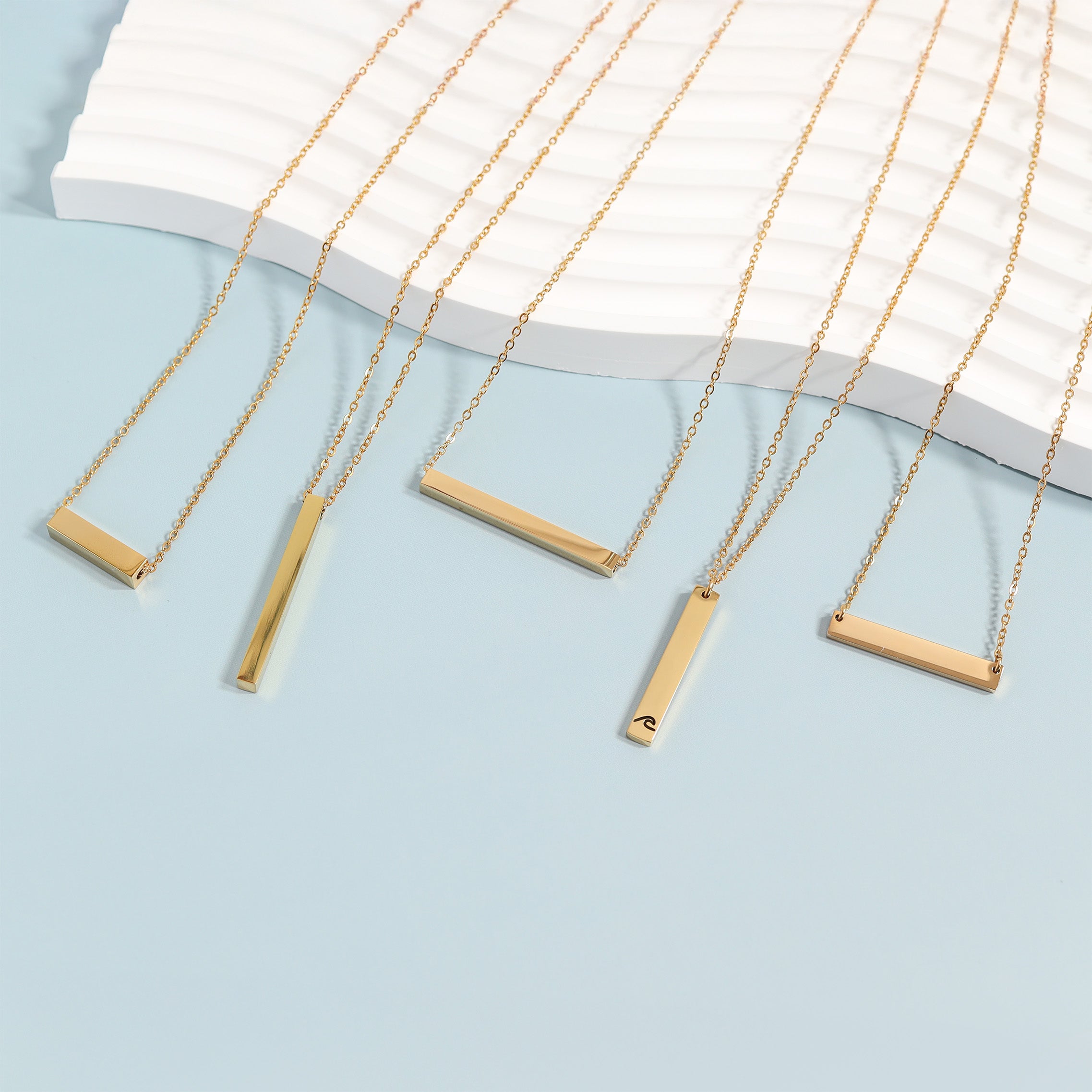 18K Gold PVD Stainless Steel Blank Bar Necklace