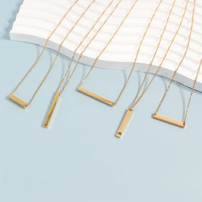 18K Gold PVD Stainless Steel Square 4 Sided Vertical Blank Bar Necklace