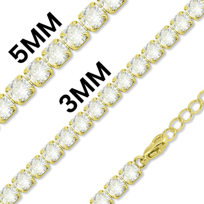 Gold PVD Coated Over Brass Cubic Zirconia Tennis Necklace