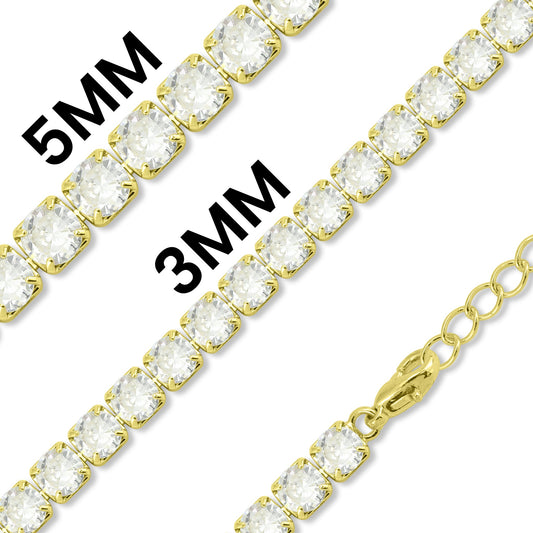 Gold PVD Coated Over Brass Cubic Zirconia Tennis Necklace