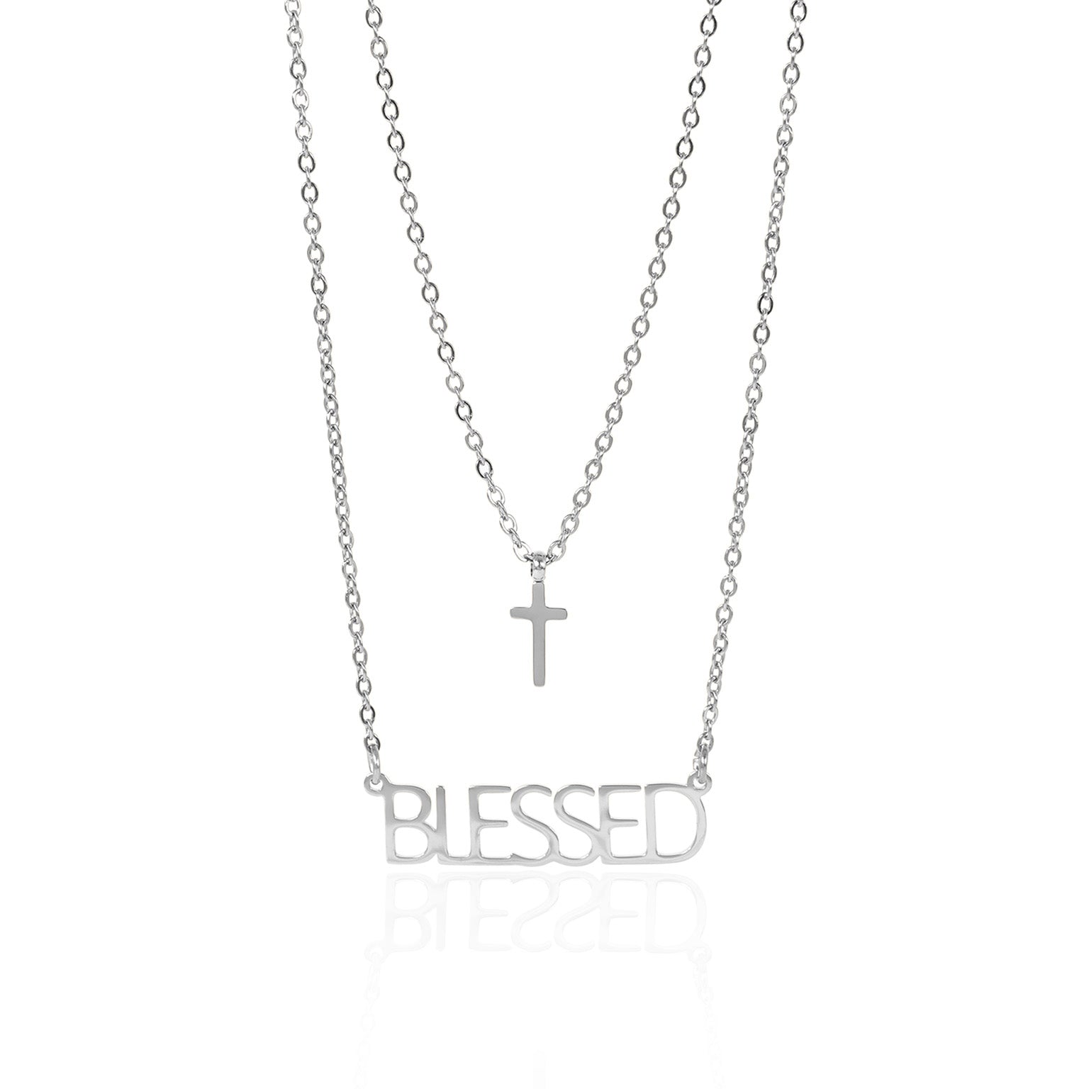 18K Gold PVD Stainless Steel "Blessed" Layered Cross Charm Necklace