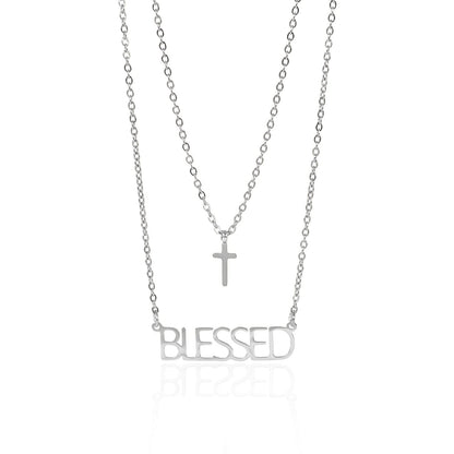 18K Gold PVD Stainless Steel "Blessed" Layered Cross Charm Necklace