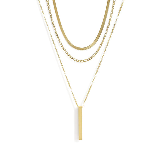 45 pc 18K Gold PVD Vertical Bar Layered Necklace Set