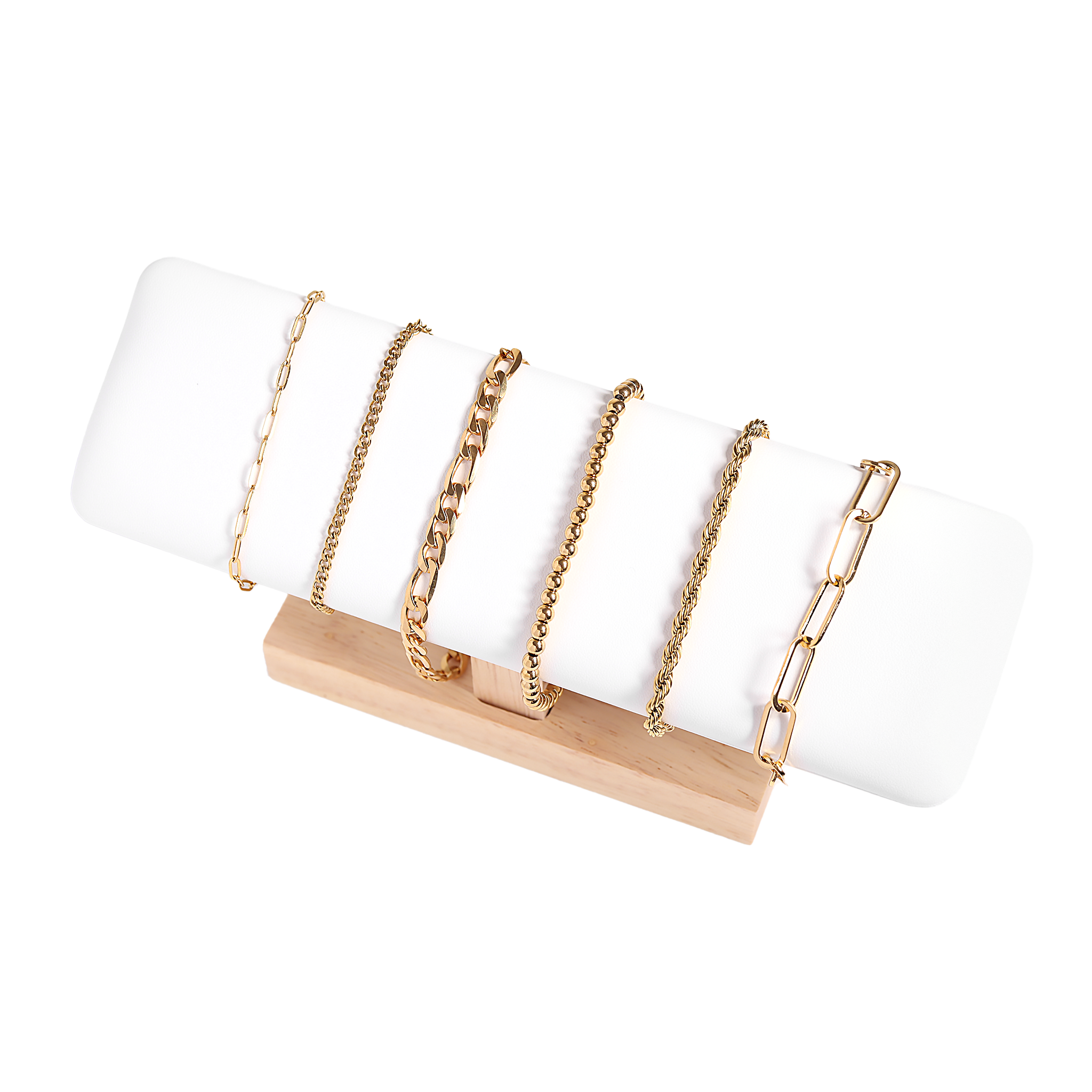 Natural Wood & Leather Single Tier Bracelet Display