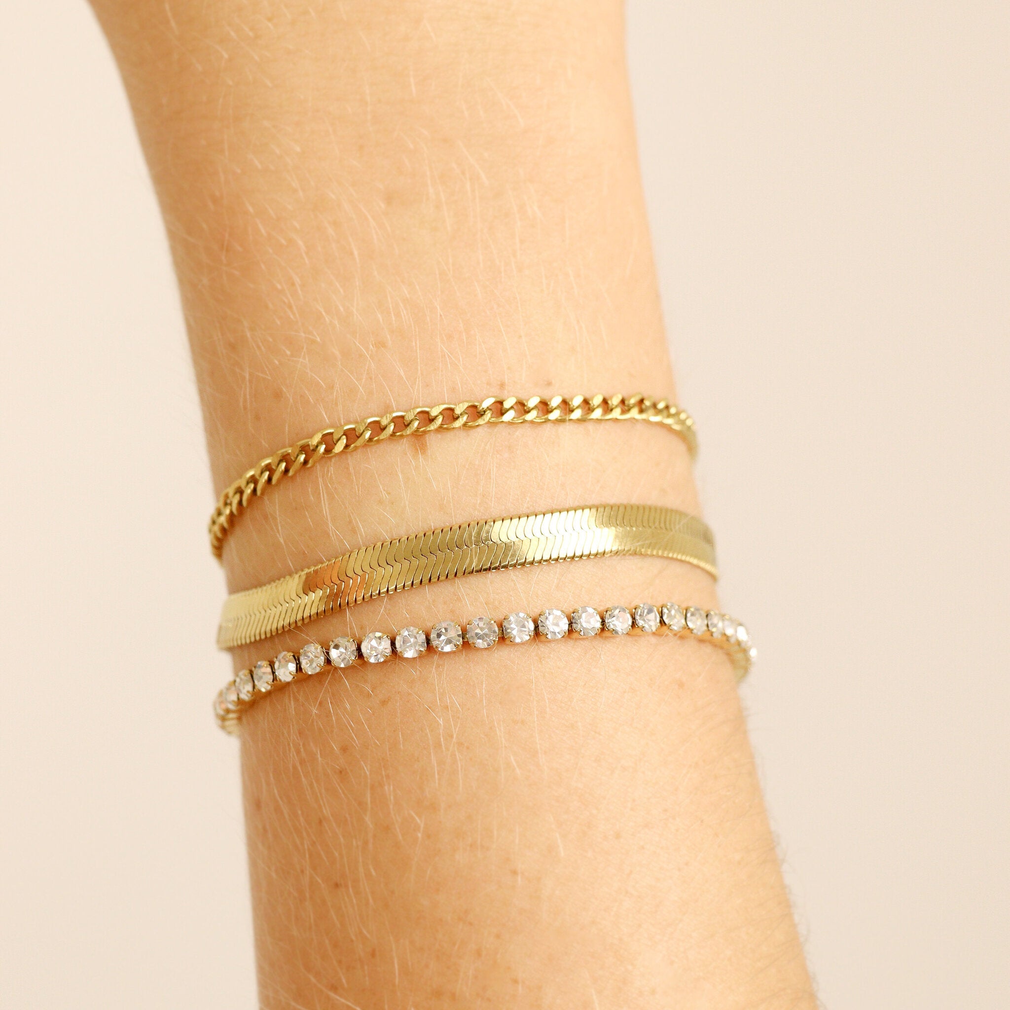 18K Gold PVD Stainless Steel Herringbone Chain Bracelet