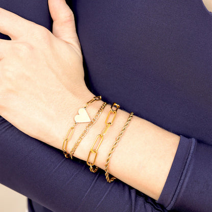 18K Gold PVD Stainless Steel Paperclip Heart Bracelet
