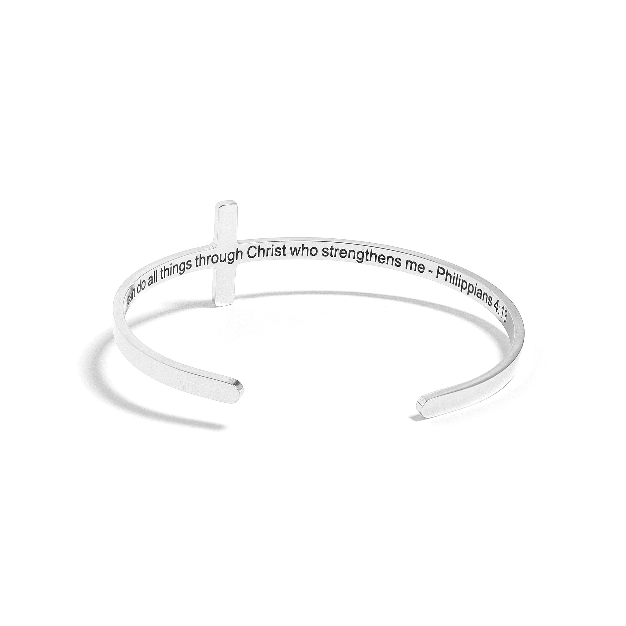 18K Gold PVD Stainless Steel Philippians 4:13 Cross Cuff Bracelet