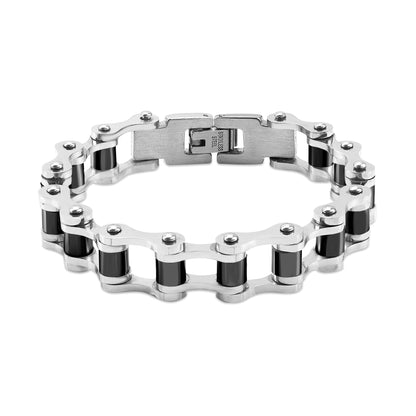 Stainless Steel And Black Bike Chain Bracelet