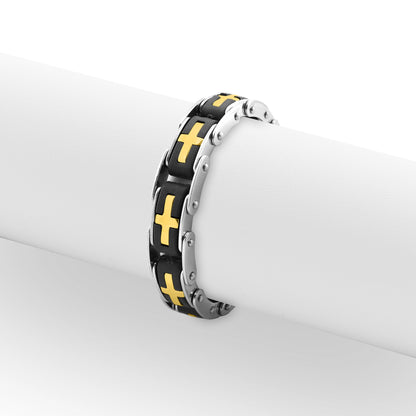 18K Gold PVD Stainless Steel Cross Bike Chain Bracelet