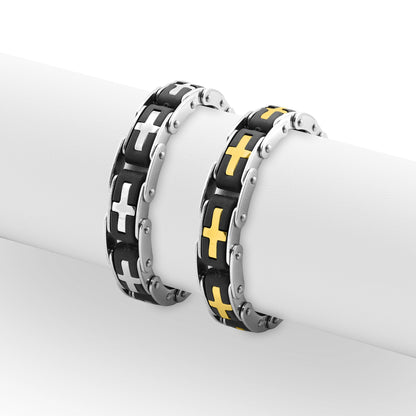 18K Gold PVD Stainless Steel Cross Bike Chain Bracelet
