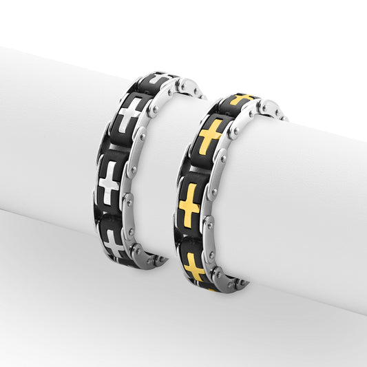 18K Gold PVD Stainless Steel Cross Bike Chain Bracelet