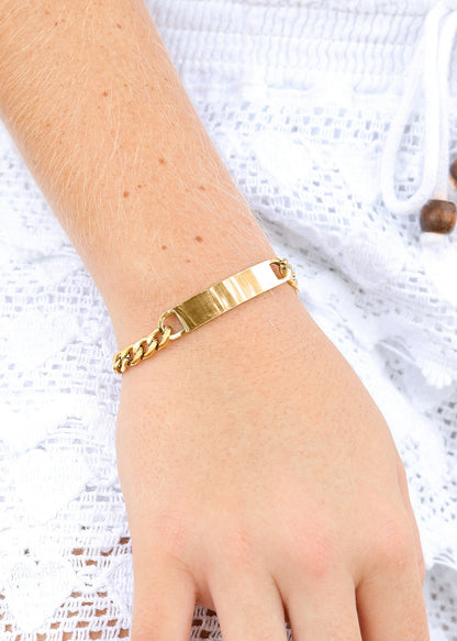 18K Gold PVD Stainless Steel Blank ID Curved Bar Bracelet