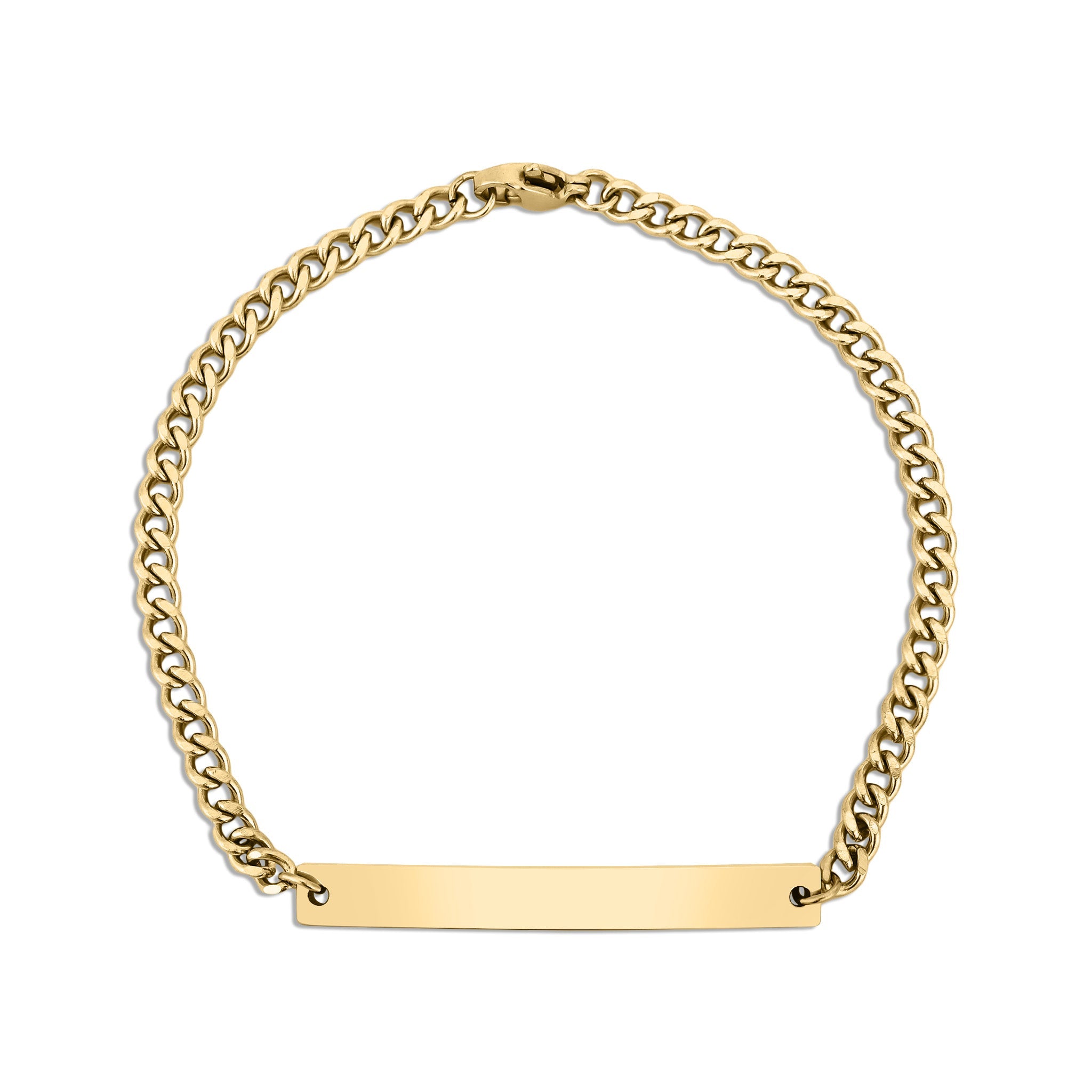 18K Gold PVD Stainless Steel Curved Blank Bar Curb Chain Bracelet