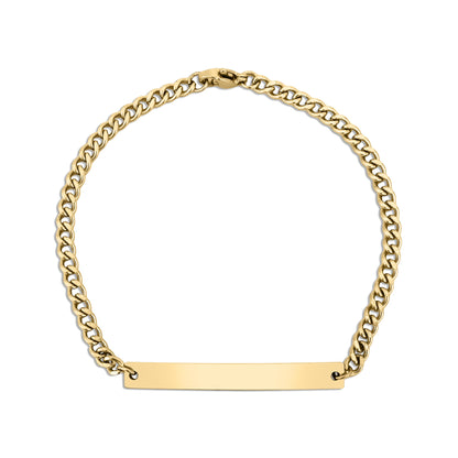 18K Gold PVD Stainless Steel Curved Blank Bar Curb Chain Bracelet