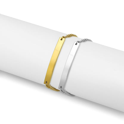 18K Gold PVD Stainless Steel Curved Blank Bar Curb Chain Bracelet