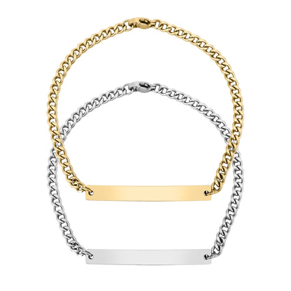 18K Gold PVD Stainless Steel Curved Blank Bar Curb Chain Bracelet