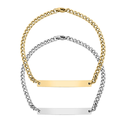 18K Gold PVD Stainless Steel Curved Blank Bar Curb Chain Bracelet
