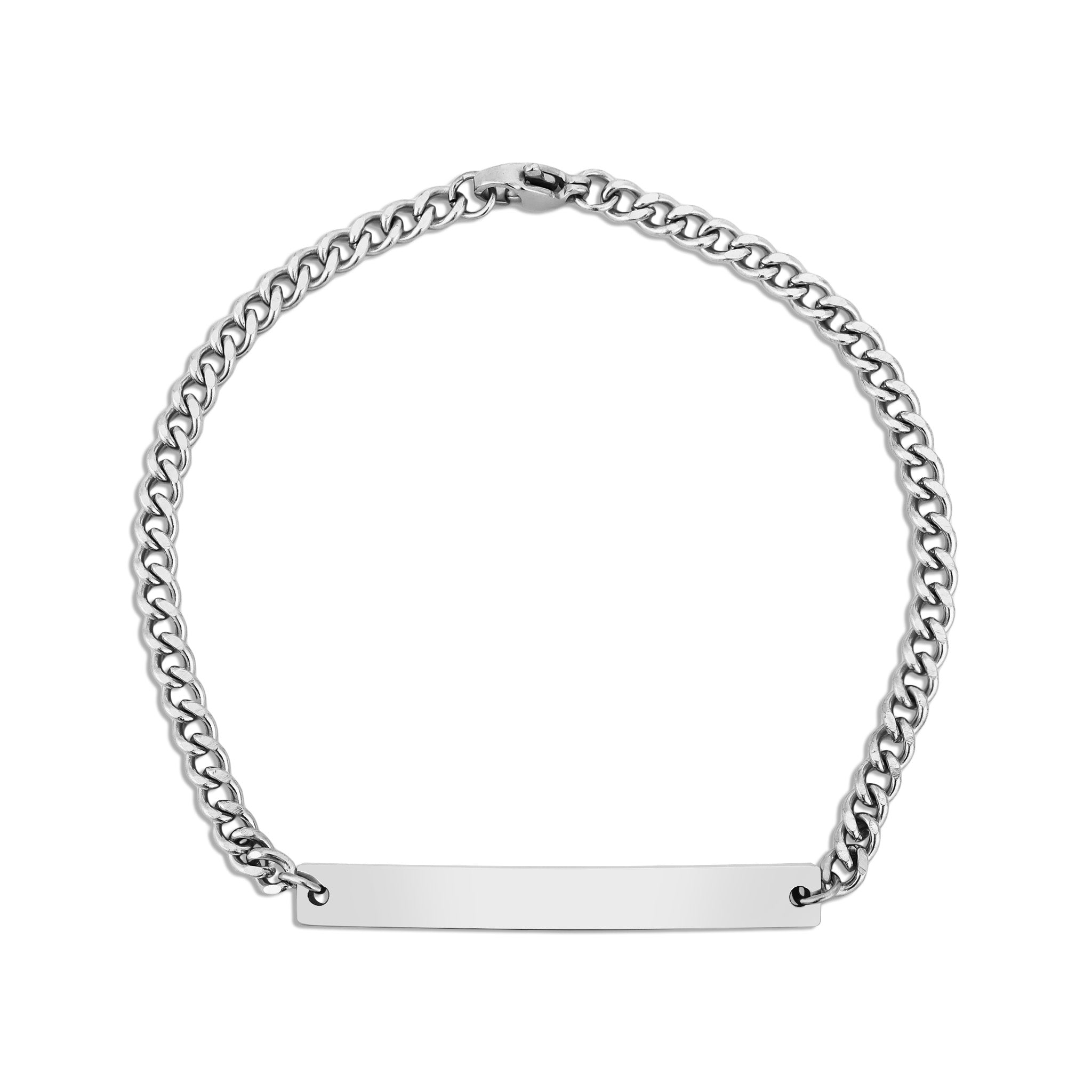 18K Gold PVD Stainless Steel Curved Blank Bar Curb Chain Bracelet