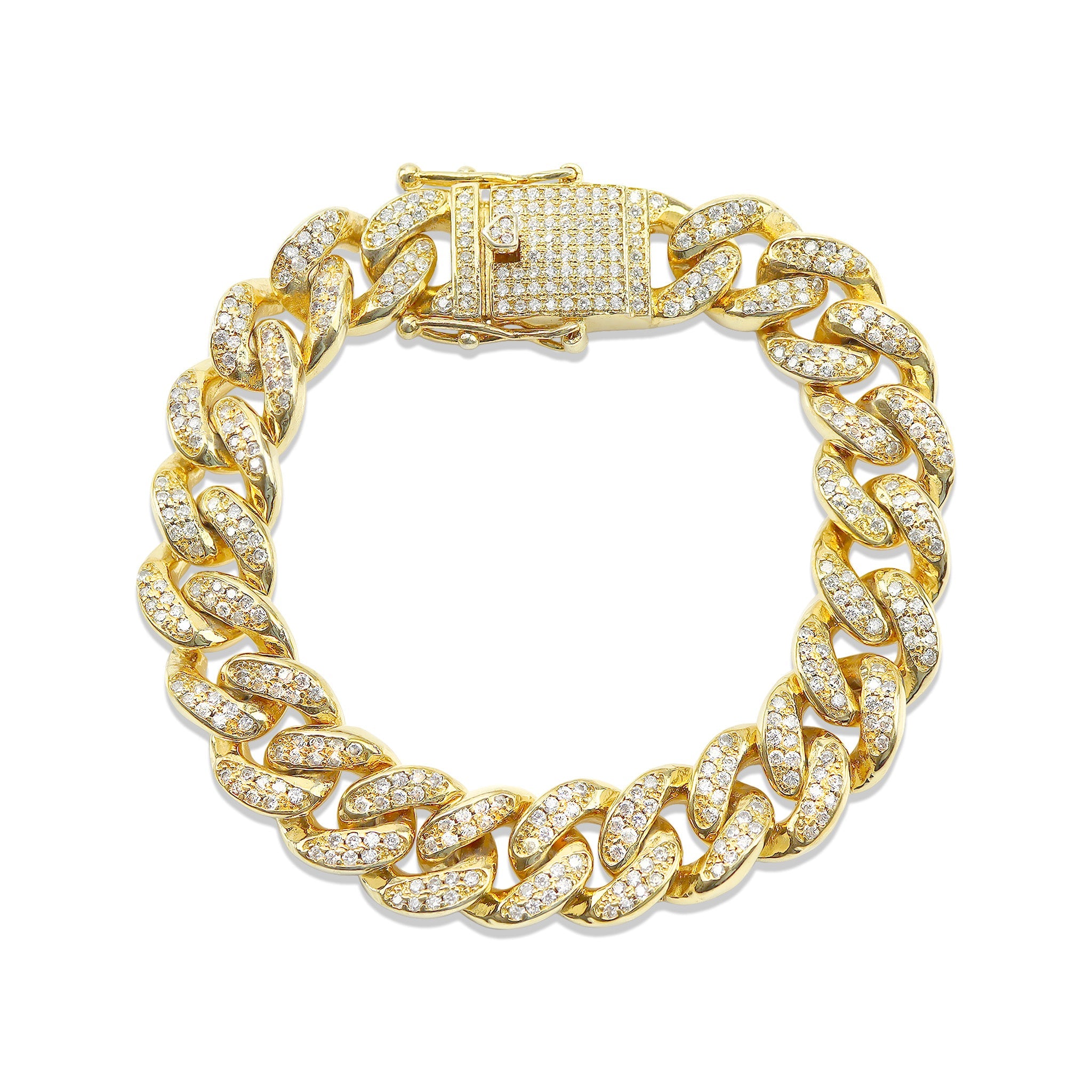 Gold PVD Coated Over Brass Cubic Zirconia Cuban Bracelet