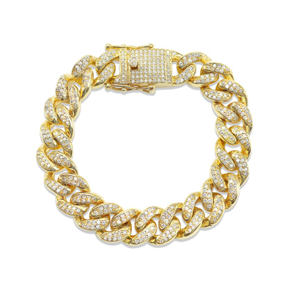 Gold PVD Coated Over Brass Cubic Zirconia Cuban Bracelet