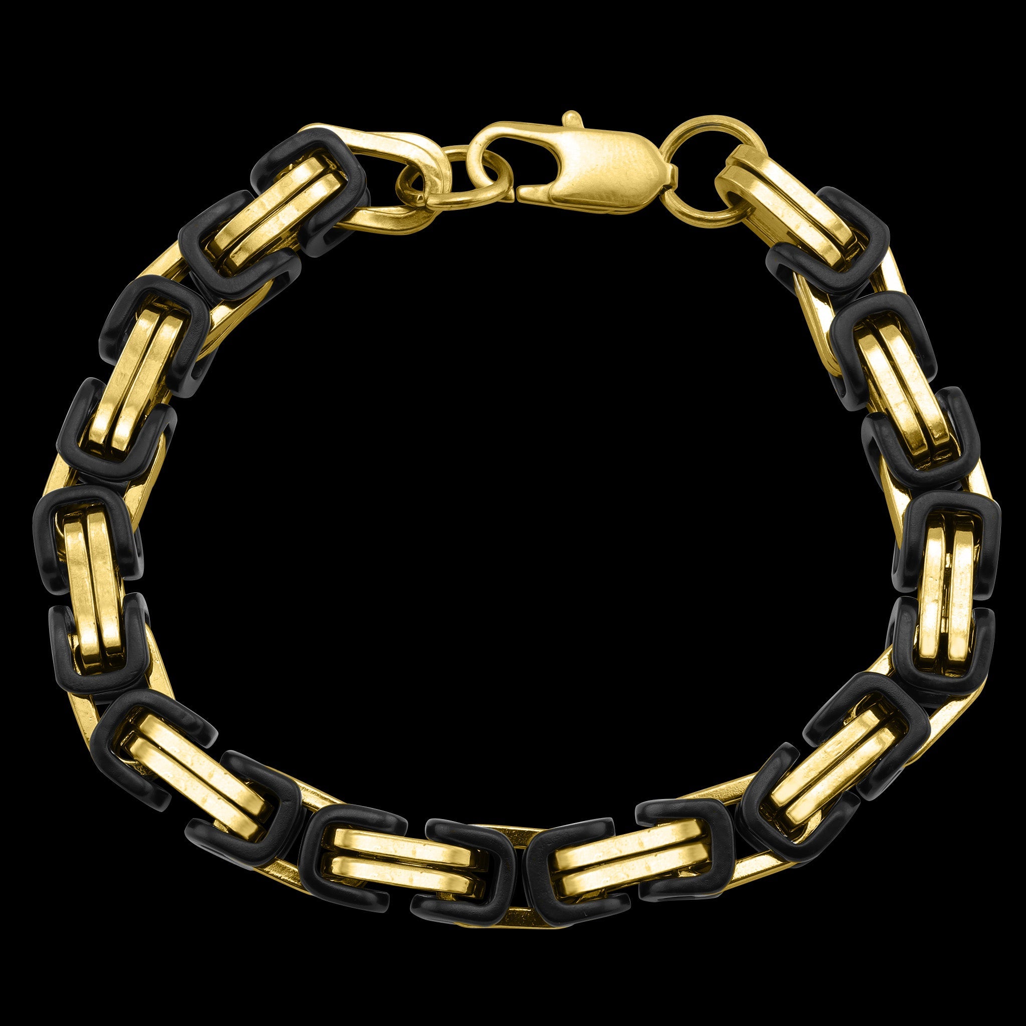 18K Gold PVD & Black Stainless Steel Byzantine Chain Bracelet or Anklet