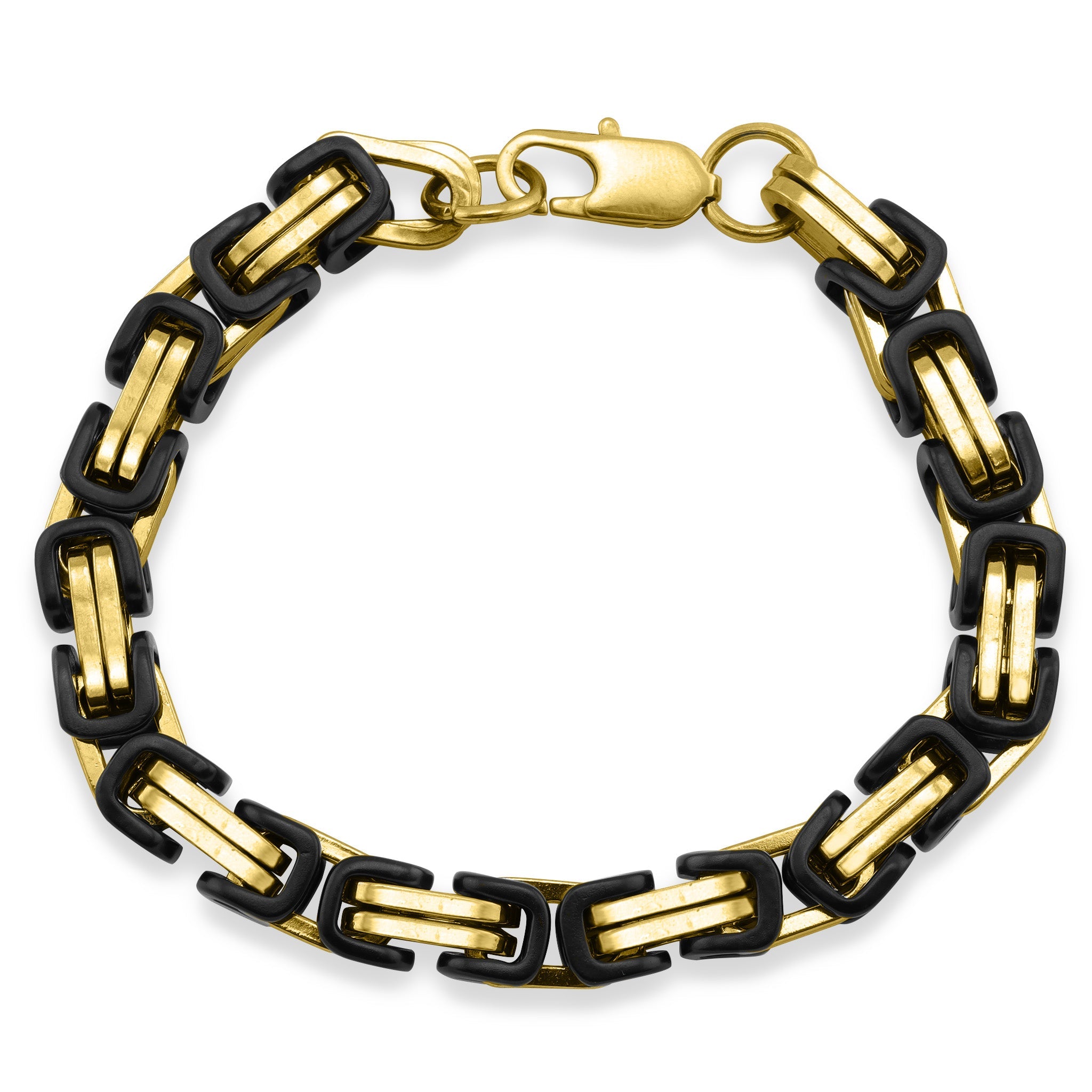 18K Gold PVD & Black Stainless Steel Byzantine Chain Bracelet or Anklet
