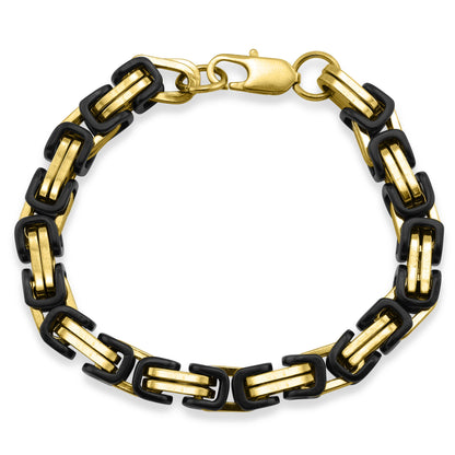 18K Gold PVD & Black Stainless Steel Byzantine Chain Bracelet or Anklet