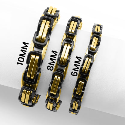 18K Gold PVD & Black Stainless Steel Byzantine Chain Bracelet or Anklet